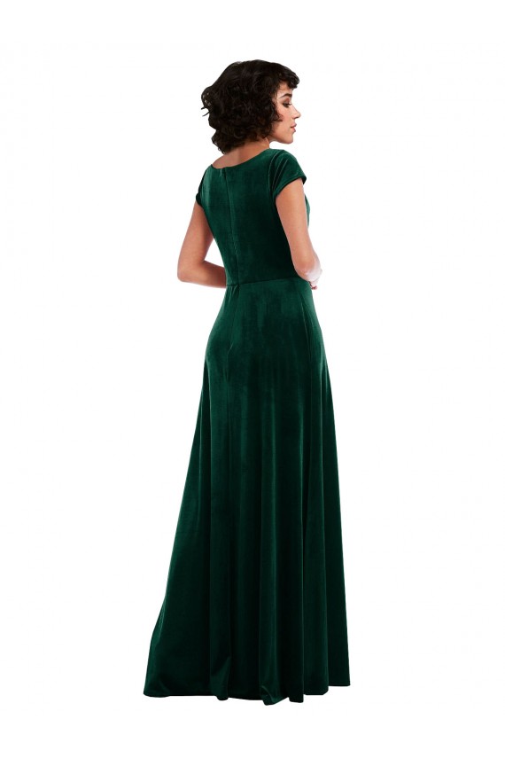 Buy Cowl Neck Cap Sleeve Velvet Maxi Bridesmaid Dress / Prom Dress with Pockets UK