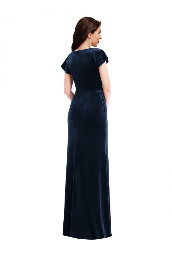 Buy Flutter Sleeve Wrap Bodice Formal Velvet Maxi Bridesmaid Dress / Prom Dress with Pockets UK
