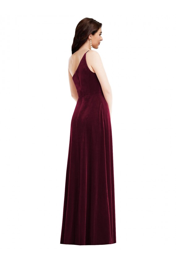 Buy One Shoulder Spaghetti Strap Velvet Maxi Bridesmaid Dress / Prom Dress with Pockets UK