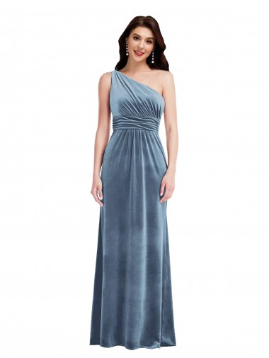 Buy One Shoulder Draped Velvet Maxi Bridesmaid Dress / Prom Dress UK