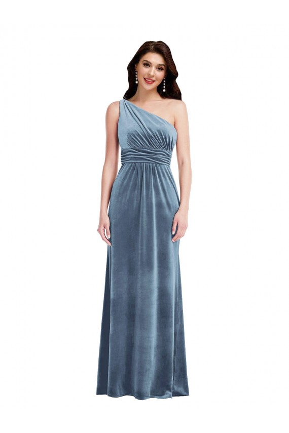 Buy One Shoulder Draped Velvet Maxi Bridesmaid Dress / Prom Dress UK
