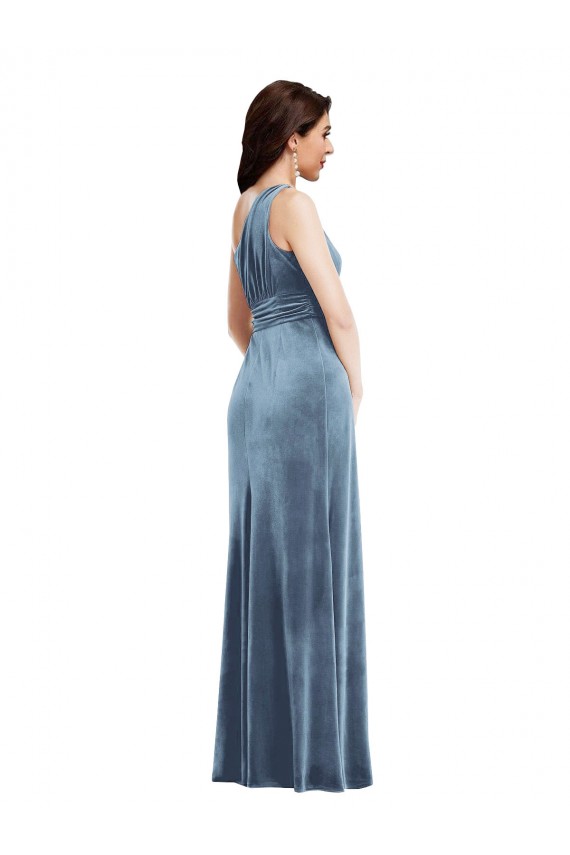 Buy One Shoulder Draped Velvet Maxi Bridesmaid Dress / Prom Dress UK