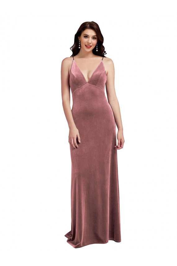Buy Low Scoop Back Long V-Neck Formal Velvet Slip Bridesmaid Dress / Prom Dress UK