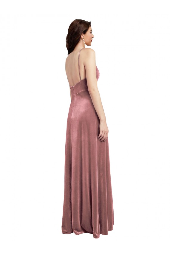 Buy Low Scoop Back Long V-Neck Formal Velvet Slip Bridesmaid Dress / Prom Dress UK