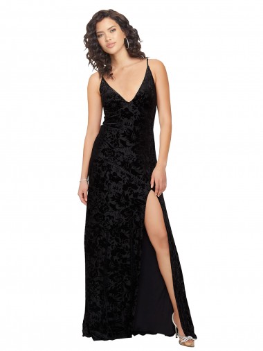 Buy V-Neck Cowl Back Floral Velvet Bridesmaid Dress with Front Slit and Deep V-Neck UK
