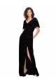Buy Split Sleeves V-Neck Floral Velvet Bridesmaid Dress with Front Slit UK