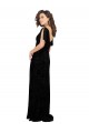 Buy Split Sleeves V-Neck Floral Velvet Bridesmaid Dress with Front Slit UK