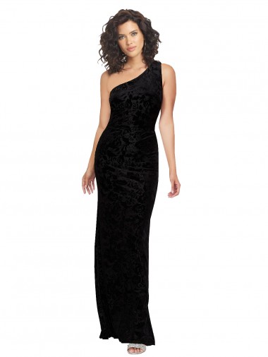 Buy One Shoulder Long Sheath Sleeveless Floral Velvet Bridesmaid Dress UK