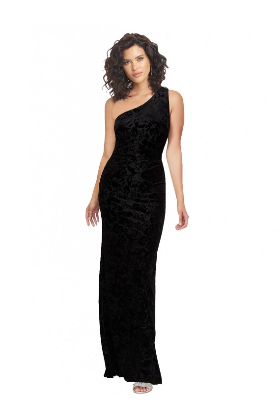 Buy One Shoulder Long Sheath Sleeveless Floral Velvet Bridesmaid Dress UK