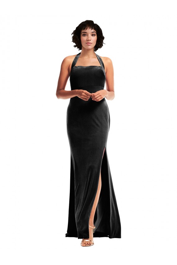Buy Empire Waist Formal Stretch Velvet Bridesmaid Dress / Prom Dress with Halter Strap UK