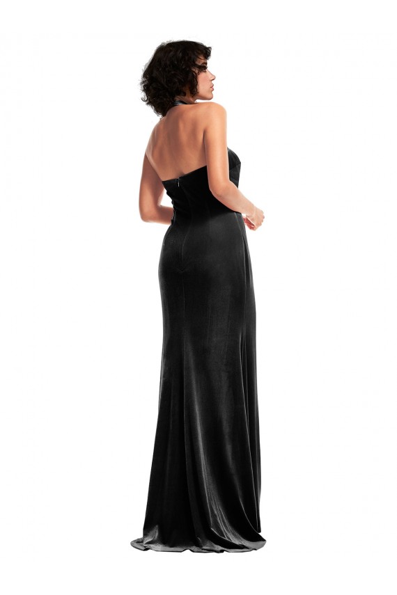 Buy Empire Waist Formal Stretch Velvet Bridesmaid Dress / Prom Dress with Halter Strap UK