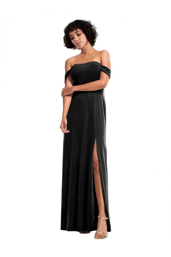 Buy Off the Shoulder Drapped Sleeves Formal Stretch Velvet Bridesmaid Dress / Prom Dress UK