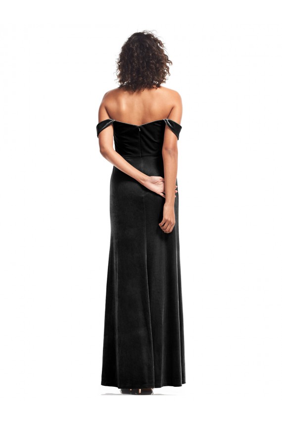 Buy Off the Shoulder Drapped Sleeves Formal Stretch Velvet Bridesmaid Dress / Prom Dress UK