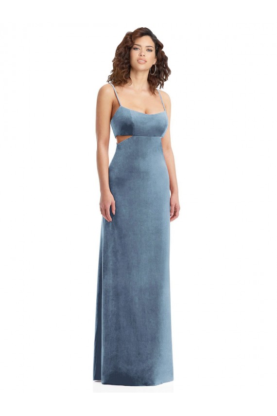 Buy Spaghetti Strap Long Full Length Formal Velvet Maxi Bridesmaid Dress / Prom Dress UK