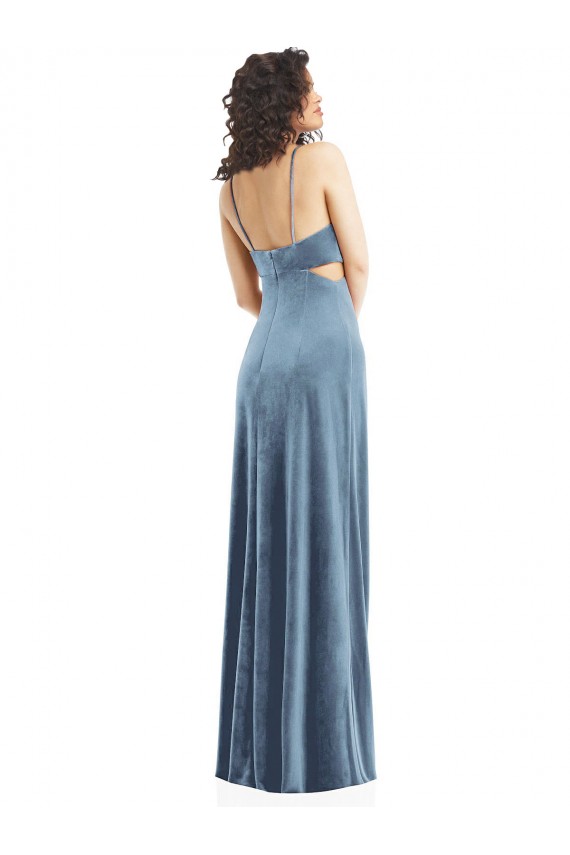 Buy Spaghetti Strap Long Full Length Formal Velvet Maxi Bridesmaid Dress / Prom Dress UK