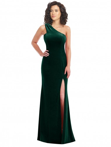 Buy One Shoulder Velvet Trumpet Bridesmaid Dress / Prom Dress with Front Slit UK