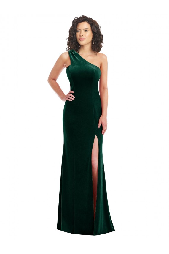 Buy One Shoulder Velvet Trumpet Bridesmaid Dress / Prom Dress with Front Slit UK