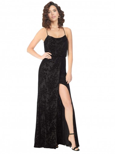 Buy Floral Velvet Cowl Neck Bridesmaid Dress with Skirt Slit UK