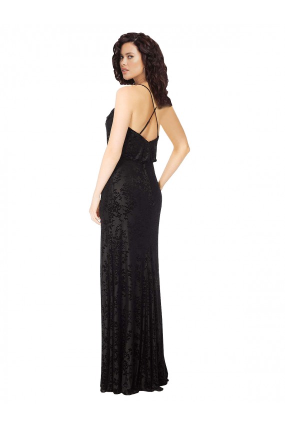 Buy Floral Velvet Cowl Neck Bridesmaid Dress with Skirt Slit UK