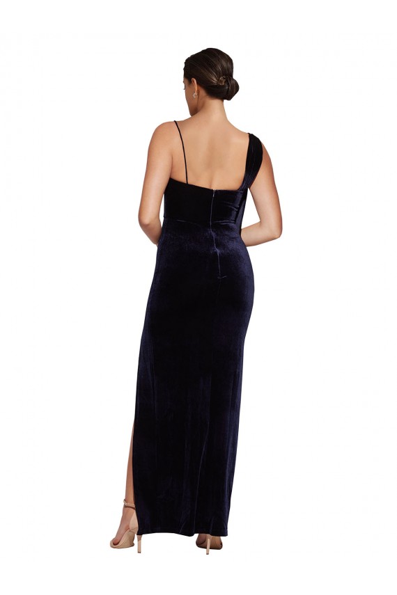 Buy Long Formal Velvet Bridesmaid Dress / Prom Dress with Side Thigh Split and Shoulder Tie UK