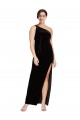 Buy One Shoulder Long Formal Velvet Bridesmaid Dress / Prom Dress with Side Split and Shoulder Tie UK