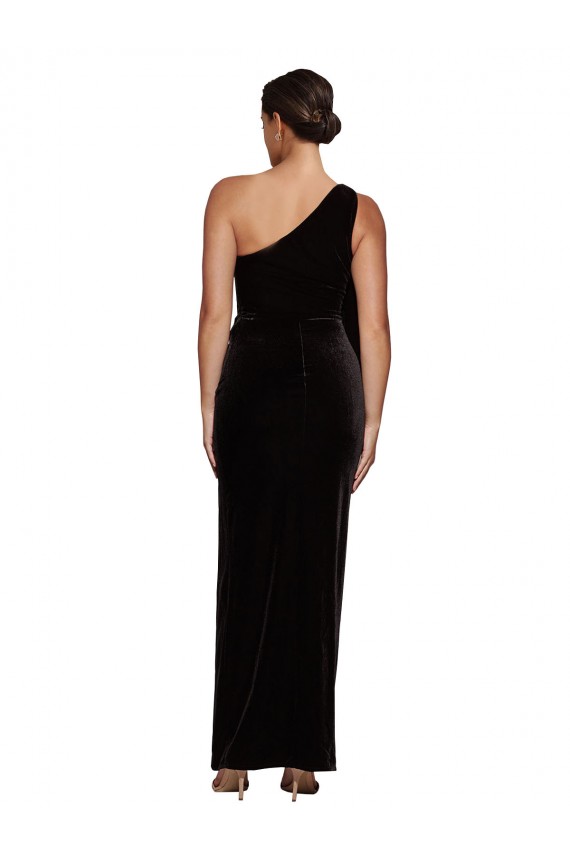 Buy One Shoulder Long Formal Velvet Bridesmaid Dress / Prom Dress with Side Split and Shoulder Tie UK