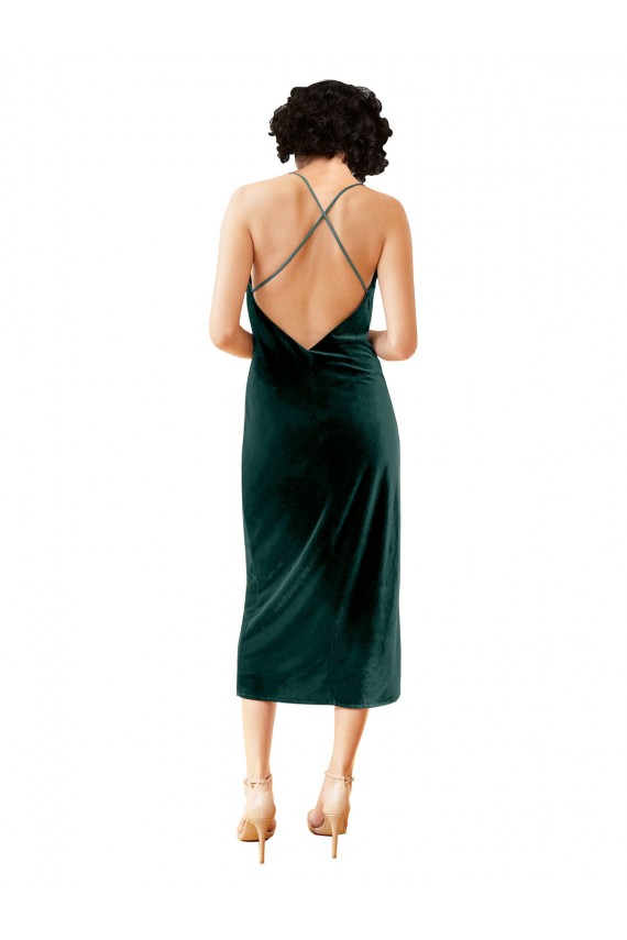 Buy Midi Cocktail Length Sleek Cowl Neckline Short Formal Velvet Bridesmaid Dress / Prom Dress UK