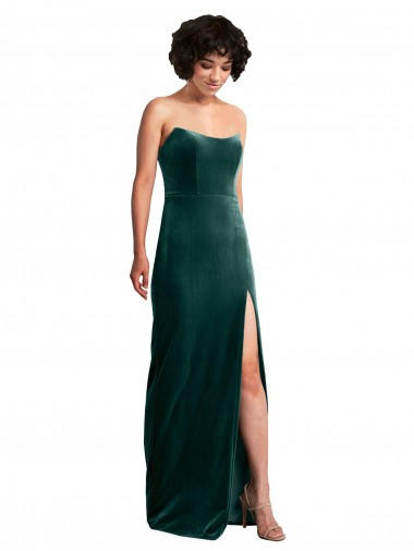 Buy Scooped Strapless Long Formal Velvet Bridesmaid Dress / Prom Dress with Daring Side Slit UK