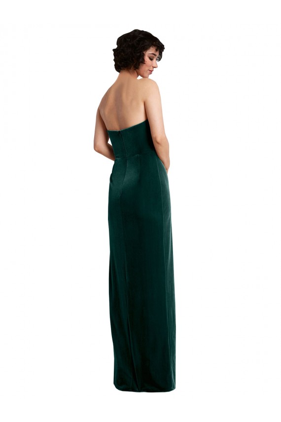 Buy Scooped Strapless Long Formal Velvet Bridesmaid Dress / Prom Dress with Daring Side Slit UK